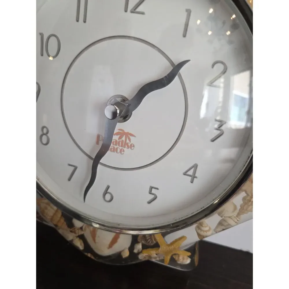 Shell Shaped Lucite Clock Embedded Seashells Wall Hanging Takes 1.5 V Battery